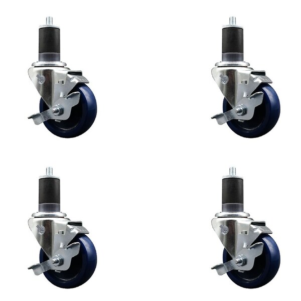 3.5'' Solid Poly Swivel 1-7/8'' Expanding Stem Caster Set with Brake, 4PK